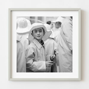 Black and white portrait of boy at Tuscany wine festival