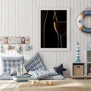 Abstract wine glass composition with golden curved reflections