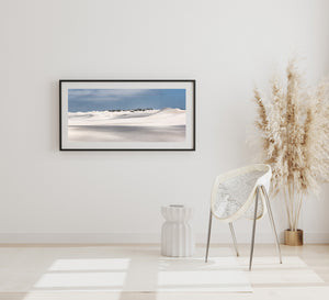 Minimalist Australian desert landscape with white sand dunes