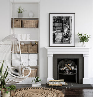 Candid boy and shopkeeper inside a narrow store