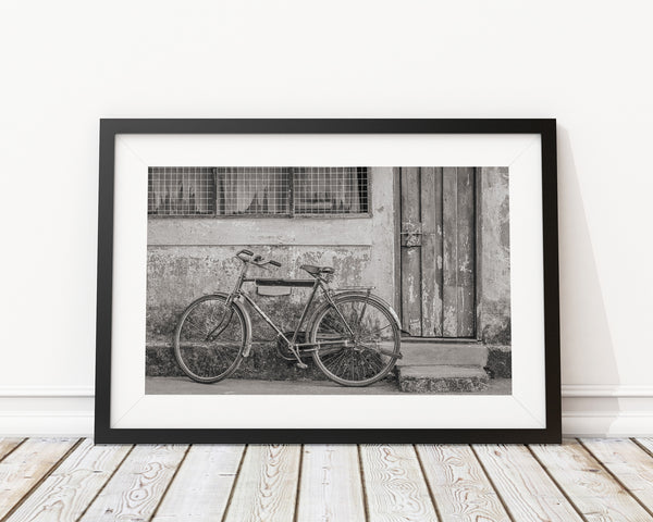 Bike Leaning Against Wall in Kochi | Photo Art Print fine art photographic print