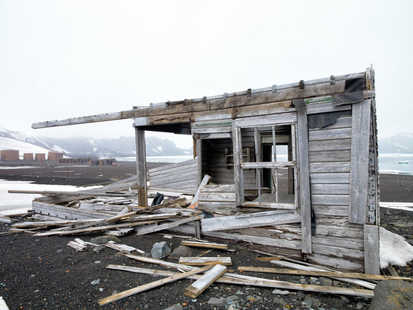 Abandoned Antarctic Cabin at Whalers Bay Station Amidst Untamed Nature fine art photographic print