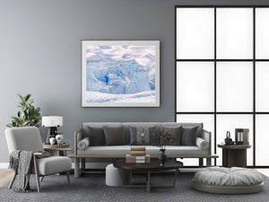 Broken ice blocks and textured snow in an Antarctic colour landscape photograph.