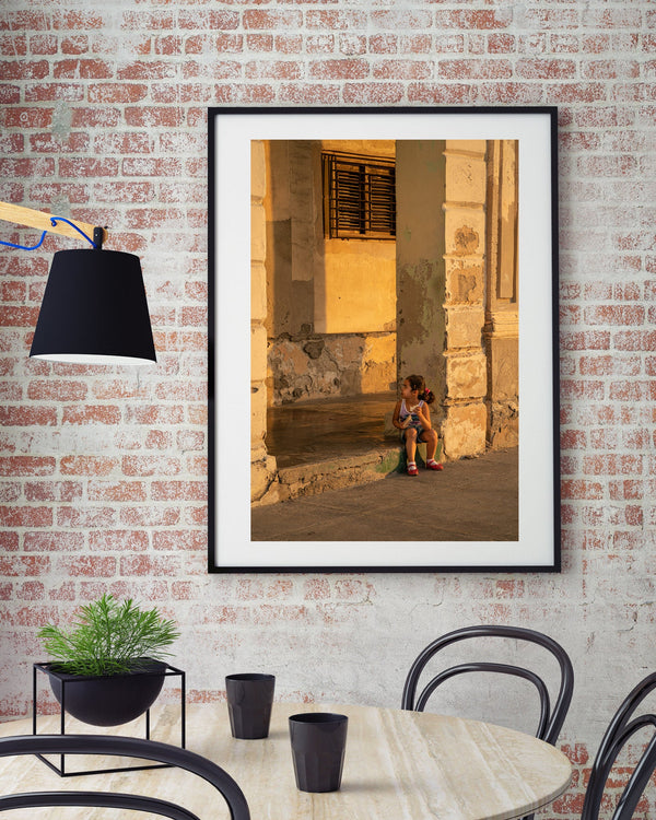 Havana Sunset: Girl on Porch in Golden Light | Photo Art Print fine art photographic print