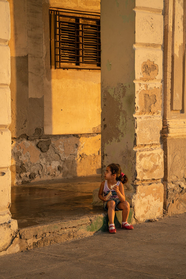 Havana Sunset: Girl on Porch in Golden Light | Photo Art Print fine art photographic print