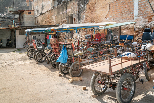 Bicycle taxis in parking lot Havana Cuba | Photo Art Print fine art photographic print