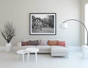 Boy riding bicycle in quaint town Silver Inlet Ontario | Photo Art Print fine art photographic print