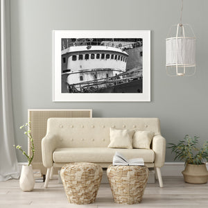 Bridge of a run down commercial vessel at dock | Photo Art Print fine art photographic print
