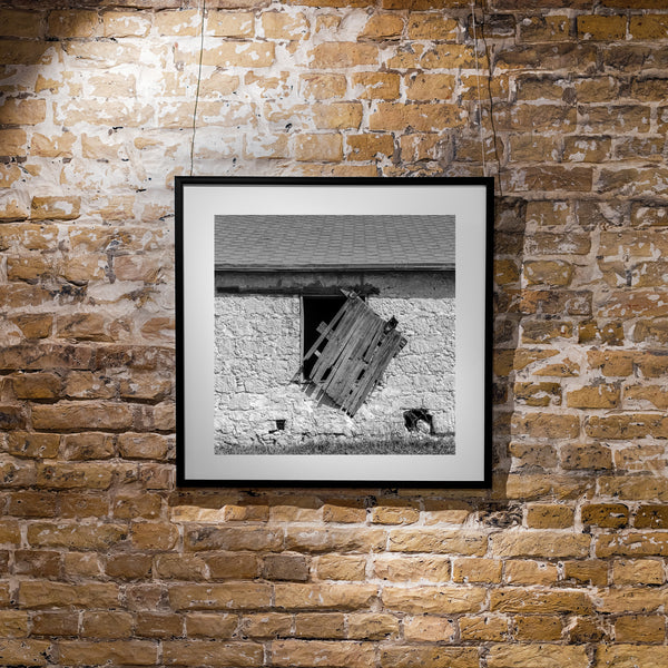 Broken window shutters on old stone barn | Photo Art Print fine art photographic print