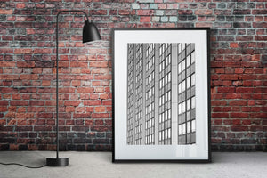 Abstracte patronen duiken op in de ramen van een kantoorgebouw | Foto Kunstprint Fine Art fotografische afdruk