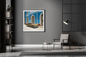 Classic car in front of blue building Trinidad Cuba | Photo Art Print fine art photographic print