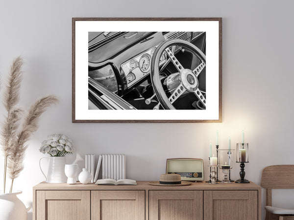 Classic car interior black and white | Photo Art Print fine art photographic print