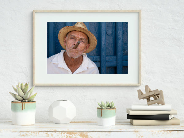 Closeup older man smoking a cigar portrait Trinidad Cuba | Photo Art Print fine art photographic print