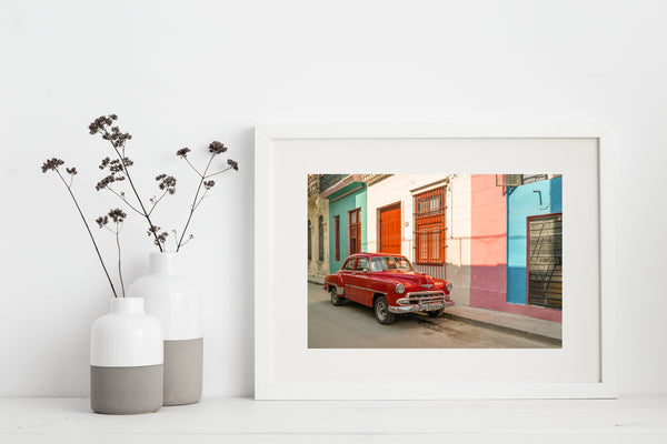 Colorful street red classic car Havana Cuba | Photo Art Print fine art photographic print