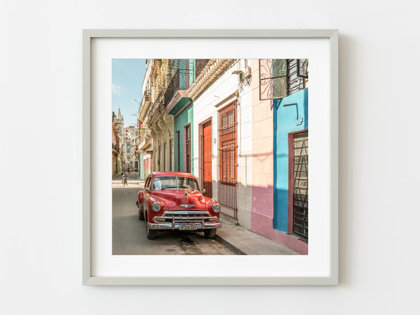 Colorful street red classic car parked Havana Cuba | Photo Art Print fine art photographic print