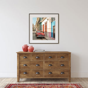 Colorful street red classic car parked Havana Cuba | Photo Art Print fine art photographic print