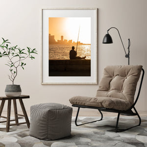 Cuban man fishing at sunset in Havana | Photo Art Print fine art photographic print
