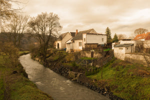 Czech rural old houses by the river | Photo Art Print fine art photographic print