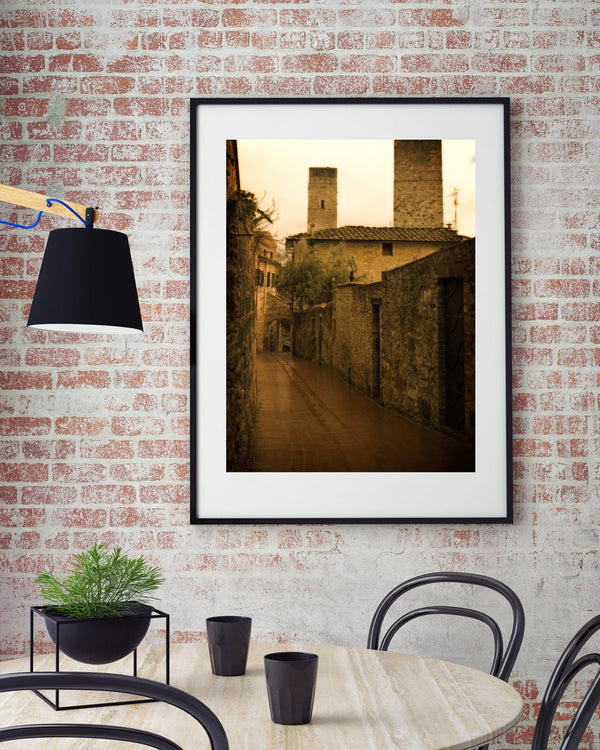 Empty old Tuscany Italy laneway and homes at dusk | Photo Art Print fine art photographic print