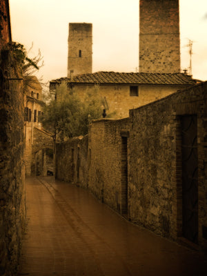Empty old Tuscany Italy laneway and homes at dusk | Photo Art Print fine art photographic print