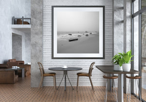 Foggy beach with large rocks at Marthas Vineyards | Photo Art Print fine art photographic print