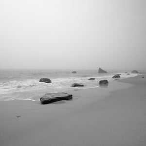 Foggy beach with large rocks at Marthas Vineyards | Photo Art Print fine art photographic print