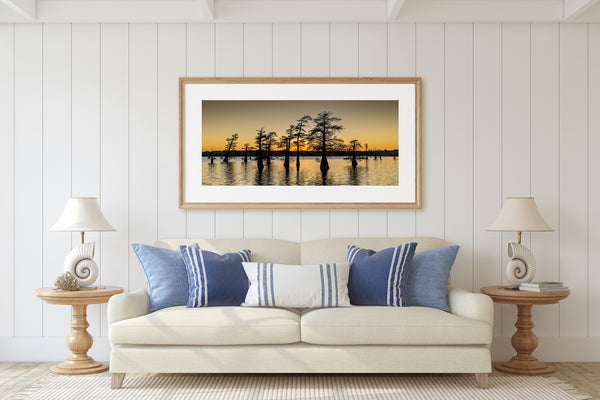 Golden sunset over Caddo Lake | Photo Art Print fine art photographic print