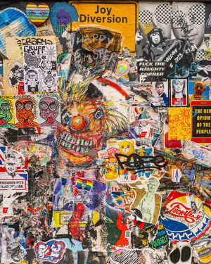 Close-up of intricate graffiti details, showcasing a mix of bold lettering, dynamic figures, and eclectic symbols, embodying the diversity of street artistry.