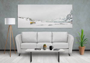 Hikers heading into the rugged and cold Antarctica landscape | Photo Art Print fine art photographic print