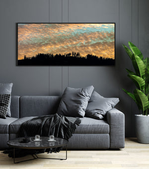 Late sunset sky against silhouetted tree line in Romania | Photo Art Print fine art photographic print