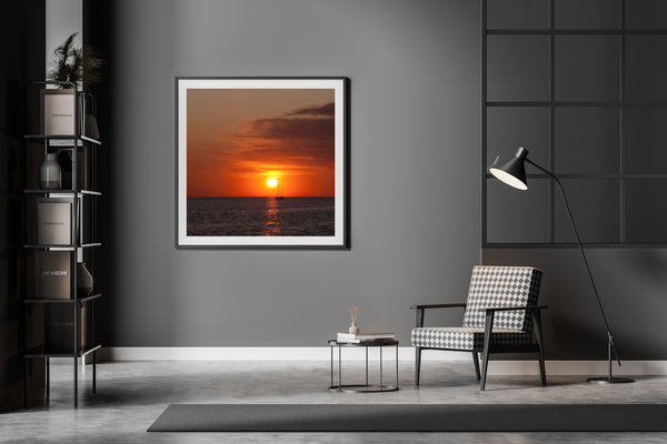 Lone Sailboat Atlantic Ocean Red Sunset | Photo Art Print fine art photographic print