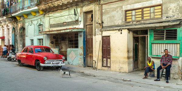 Looking down the street and red classic car Havana Cuba | Photo Art Print fine art photographic print