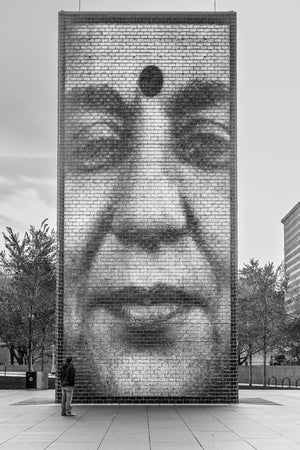 Man kijkt naar Jaume Plensa Crown-fontein | Foto Kunstprint Fine Art fotografische afdruk