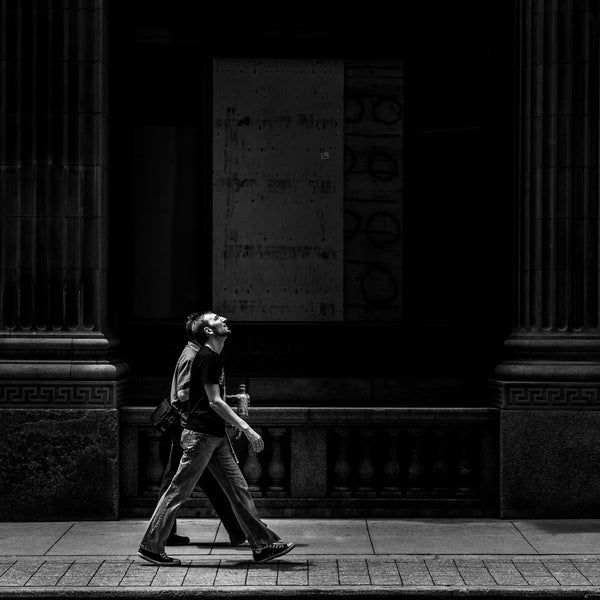 Man looks up walking on Bay Street Toronto | Photo Art Print fine art photographic print