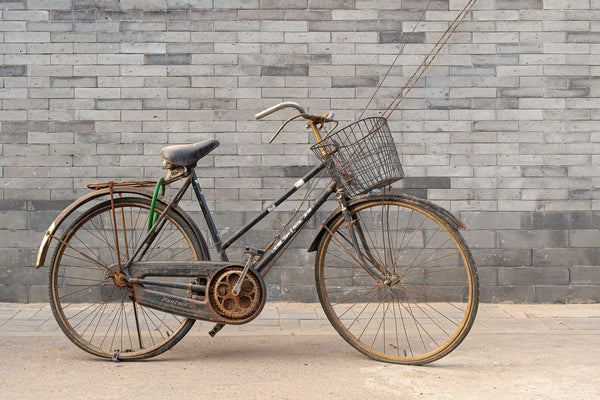 Old abandoned rusted bike against a wall in Beijing China | Photo Art Print fine art photographic print