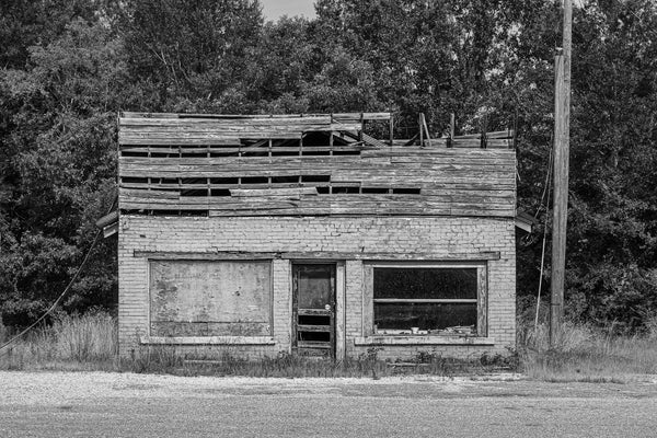 Old brick store abandoned in rural USA | Photo Art Print fine art photographic print