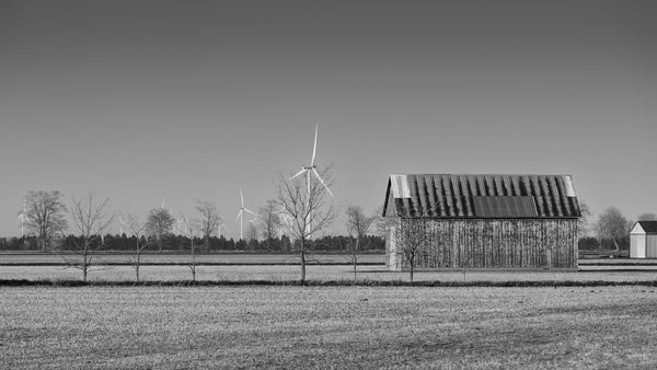 Ontario farm buildings with wind turbines | Photo Art Print fine art photographic print