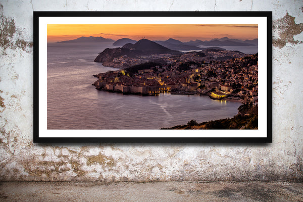 Panorama of the old city of Dubrovnik at sunset | Photo Art Print fine art photographic print