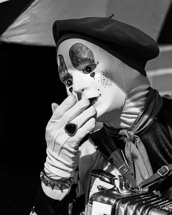 Performer clown wearing a mask | Photo Art Print fine art photographic print