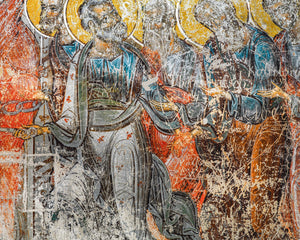 Religious mural with etched scribbles Voronet Monastery | Photo Art Print fine art photographic print