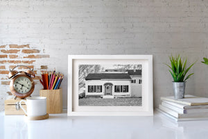 Rural Maine house with American Flag draped across the front door | Photo Art Print fine art photographic print