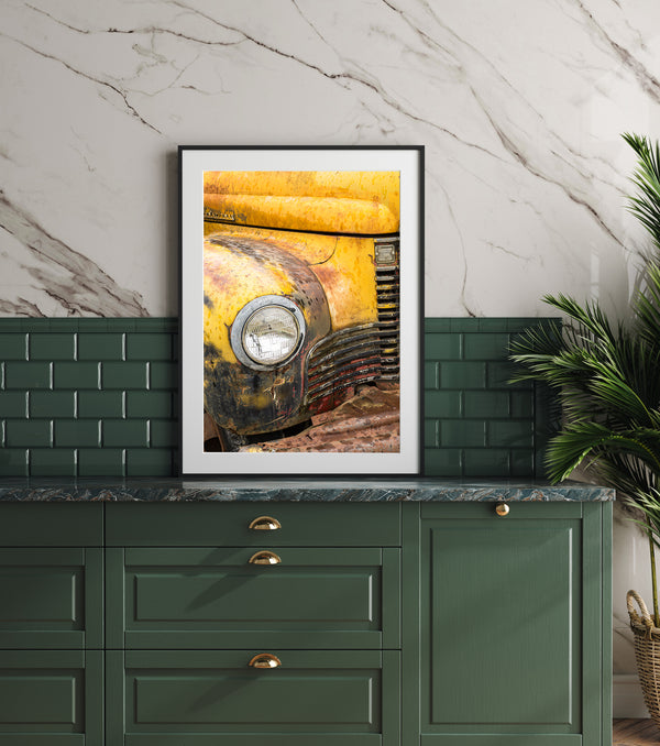 Rusted yellow truck headlight | Photo Art Print fine art photographic print