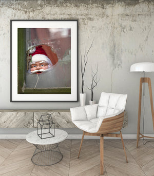 Santa looking out window Bucharest | Photo Art Print fine art photographic print