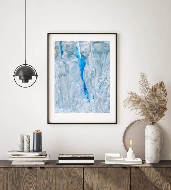Snow and ice wall with deep blue crevasses in Antarctica | Photo Art Print fine art photographic print
