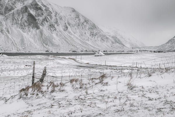 Snow covered landscape Flakstadsaden Norway | Photo Art Print fine art photographic print