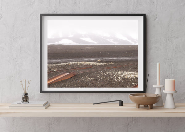Steel girders lying in the sand at Whalers Bay Station Antarctica | Photo Art Print fine art photographic print