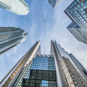 Modern downtown Toronto towers seen from directly below
