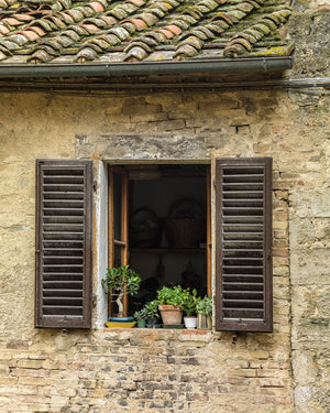 Oud Toscaans raam met planten | Foto Kunstprint Fine Art fotografische afdruk
