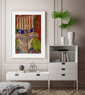 Colour photograph of a distressed Uncle Sam mural and surrounding graffiti