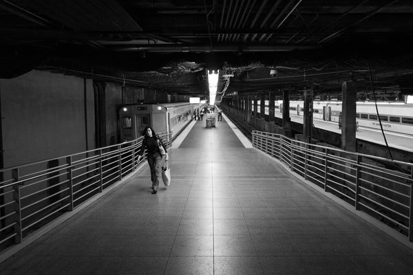 Woman walking up train station ramp New York | Photo Art Print fine art photographic print